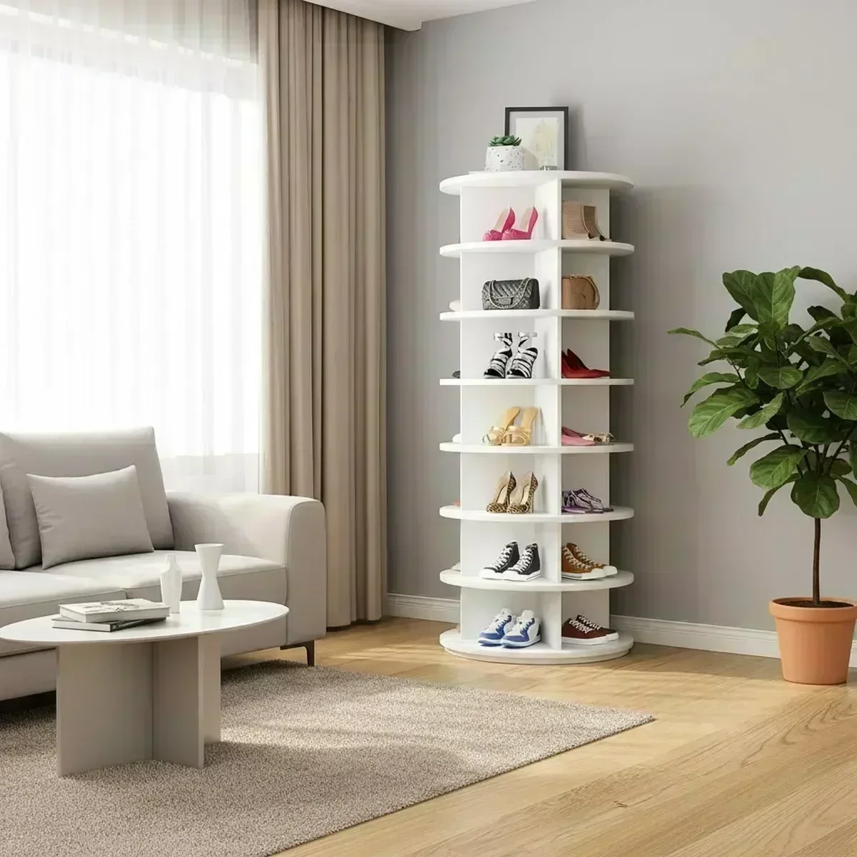 7 Tier Spinning Shoe Organizer 360 Rotating Storage Rack for 28-32 Pairs Carousel Cabinet