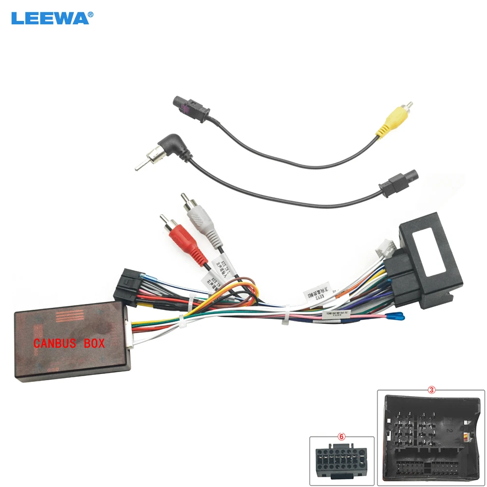 

LEEWA Car Audio 16pin Wiring Harness Wire cable with Cabus Box For Volkswagen Touareg 2011 Stereo Installation Wire Adapter