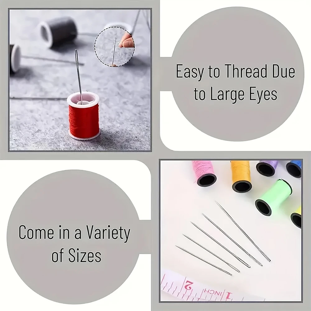 Household Hand Sewing Needles, 15 Pieces, DIY Large-Eye Hand Sewing Needles & Wool Needles