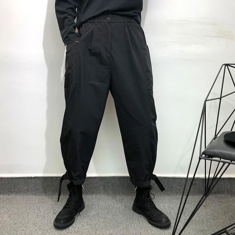 Owen Seak Men Casual Harem Pants Gothic Men Clothing Cargo High Street Sweatpants Autumn Men Calf-Length Pant Black Pants