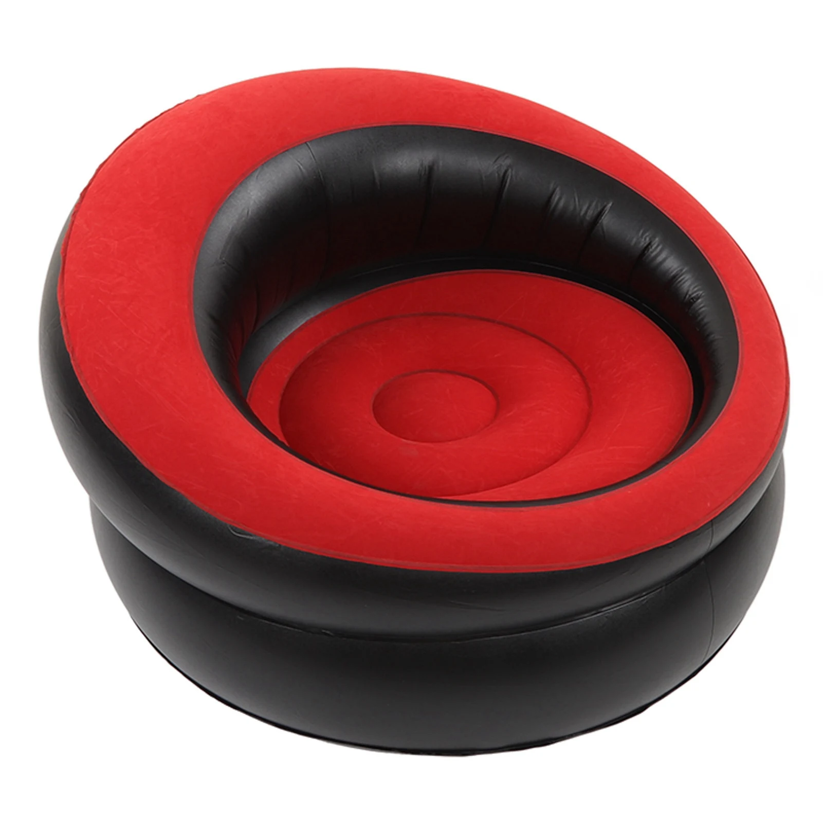 Inflatable Couch Flocking Air Sofa Simple Inflatable Chair for Living Room Bedroom Reading Room Office Balcony Travel Red