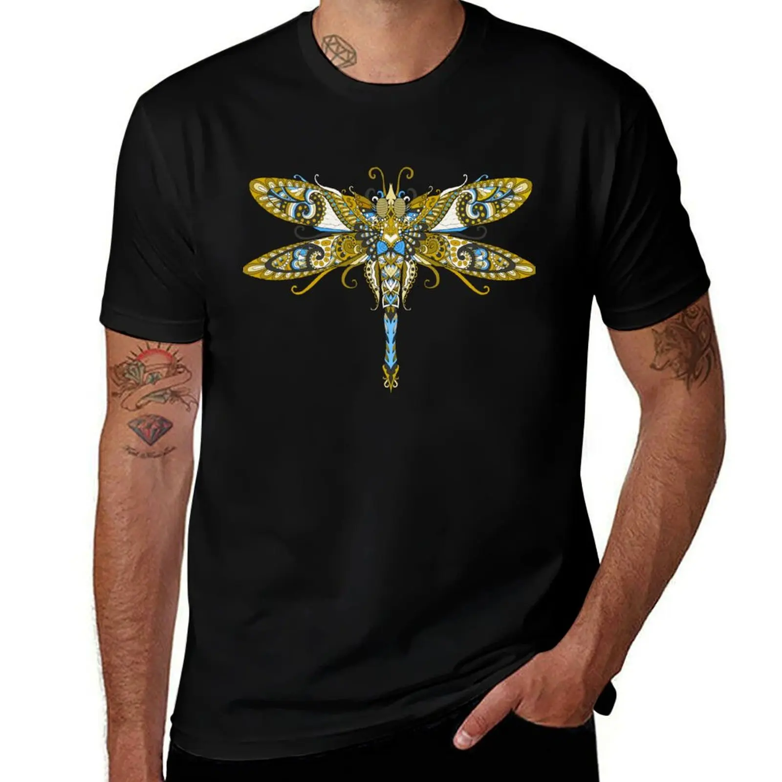 

Golden Ornate Dragonfly Art T-Shirt t shirt man cotton t shirt custom print t shirt personalised T-Shirt