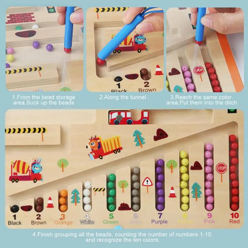 Labirinto con numeri magnetici Numero di colore Apprendimento Lavagna magnetica Apprendimento in legno Conteggio Puzzle Board Giocattoli per abilità motorie fini per bambini