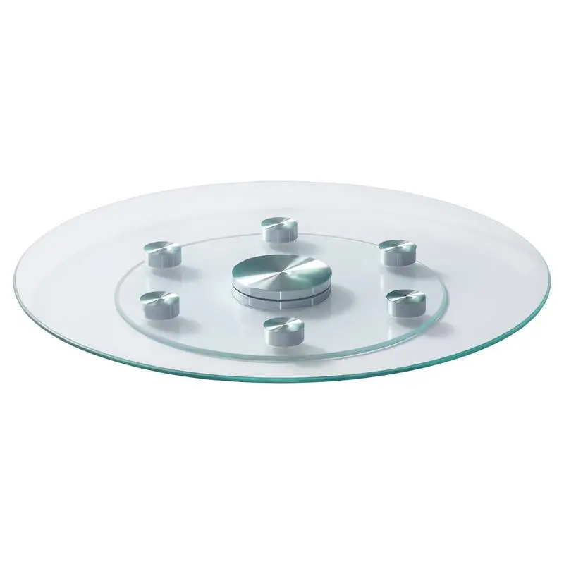 24 in Glass Lazy Susan Turntable, Tempered Glass Dining Table Centerpiece with 6 Rotating Wheels, 360° Smooth and Silent Spin Tabletop Rotating Tray, for Family Gatherings, Banquets & Weddings