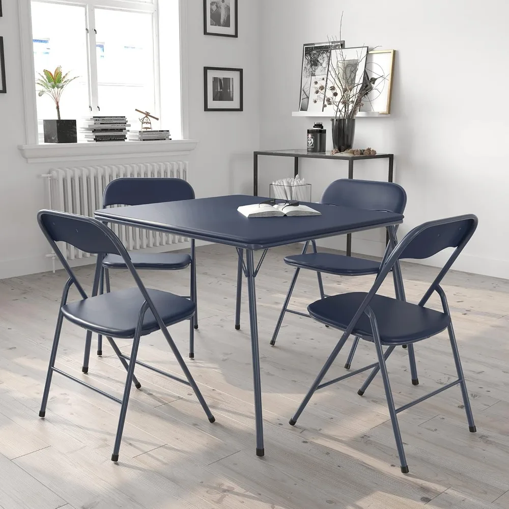 Folding Card Table and Chairs Set for 4, Padded Square Table, Portable and Multipurpose