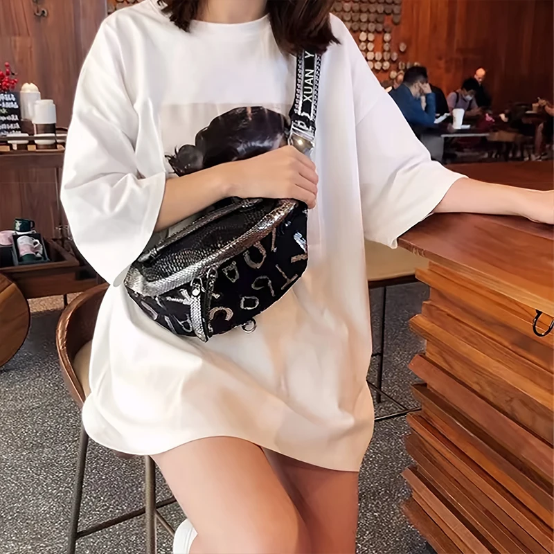 Compact and versatile, popular sequined waist bag, casual outdoor sports, street crossbody chest bag, trendy