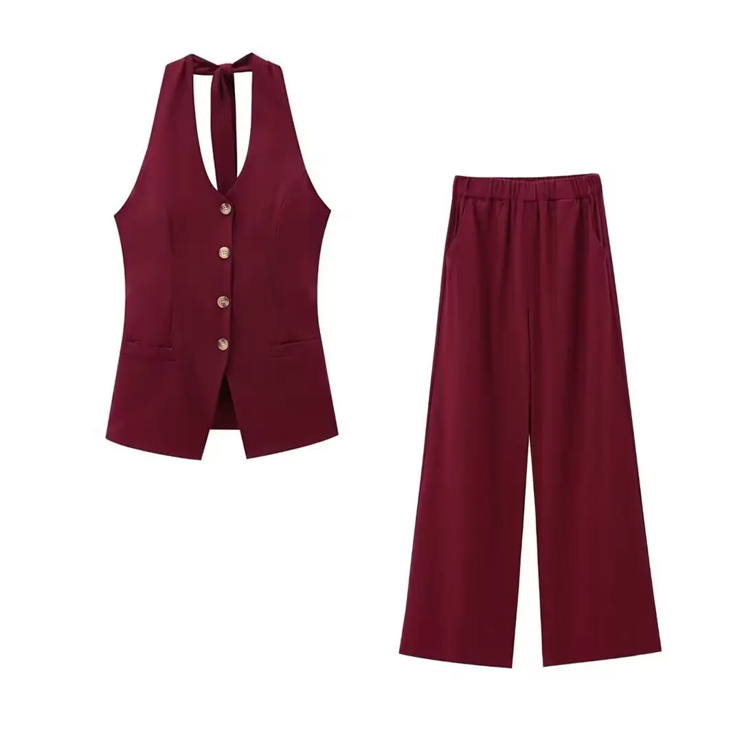 

ZBZA весенние новые женские модные дизайнерские хлопковые и льняные повседневные брюки повседневные брюки с v-образным вырезом длинные брюки модный комплект