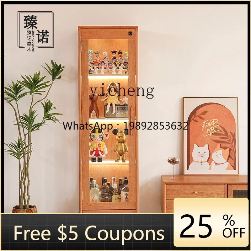 

ZC transparent glass display cabinet dust-proof figure cabinet cherry wood all solid wood wine cabinet display and storage