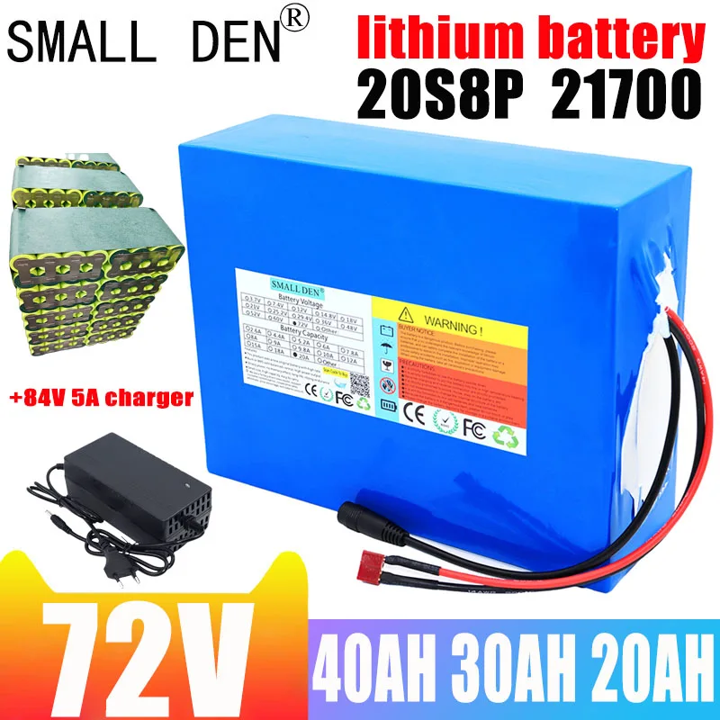 New 72V 40Ah 30Ah 20Ah 10Ah 21700 20S8P lithium battery pack with built-in BMS 0-3500W motor high-power rechargeable battery