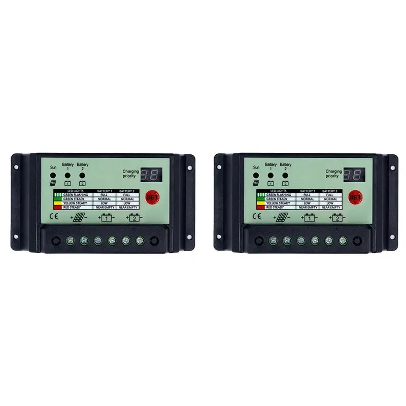 A74U 2X Dual Battery Solar Charge Controller PWM 12V 24V System Batteries Power Panel Regulator (20A)
