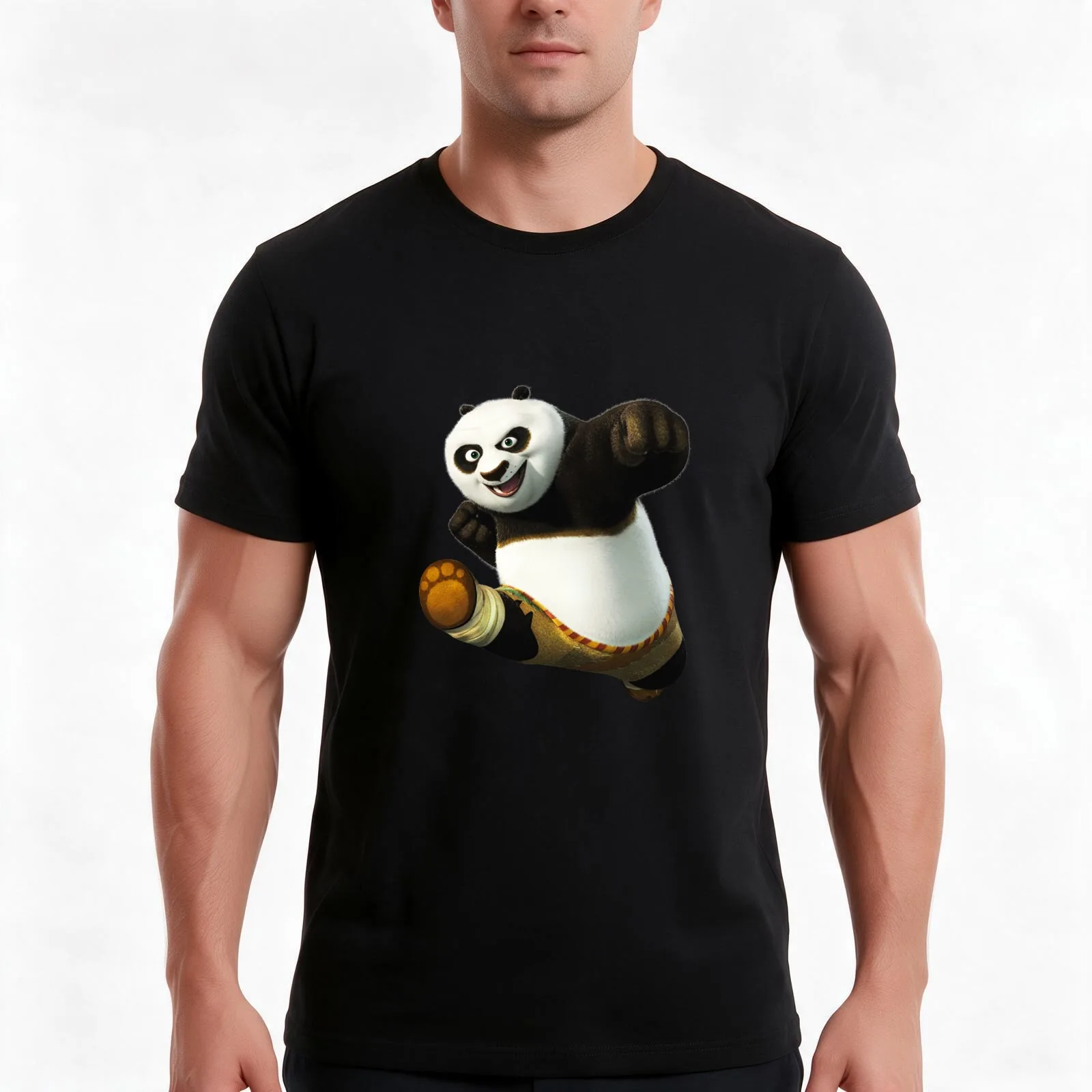 Panda Fighting T-Shirt, Summer Casual Cotton Tee, Oversized Streetwear Tops, Vintage Graphic Print, Loose Fit Short Sleeve