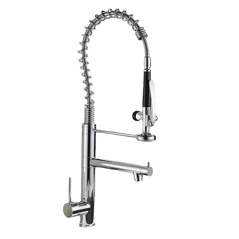 

Spring high kitchen faucet pulling, vegetable washing faucet double water hot and cold water