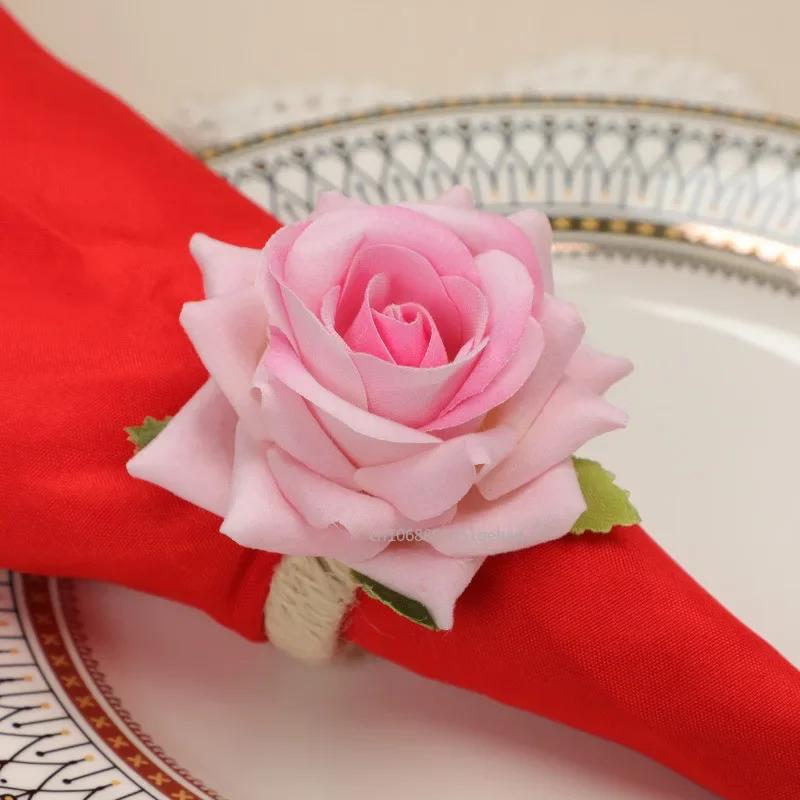 6/1Pcs Rose Flower Napkin Ring Towel Buckle Wedding Valentines Day Home Table Decor Birthday Party Bridal Shower Napkin Holder