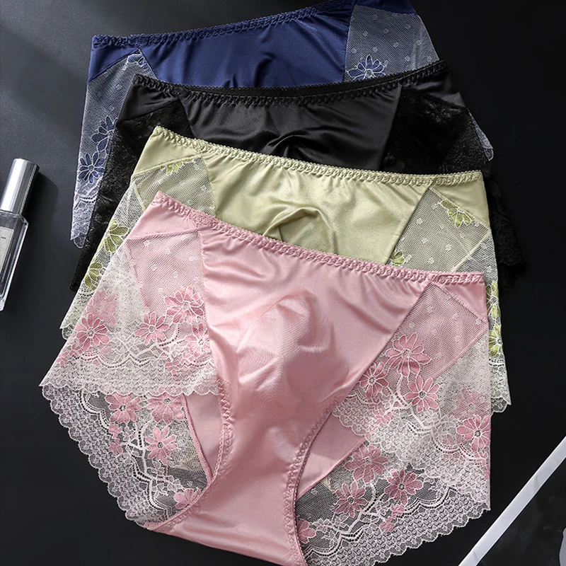 Men's Seamless Briefs Ultra-thin Ice Silk Sexy Underwear Luxury Lace U Bulge Pouch Male Underpants Breathable Panties Undies