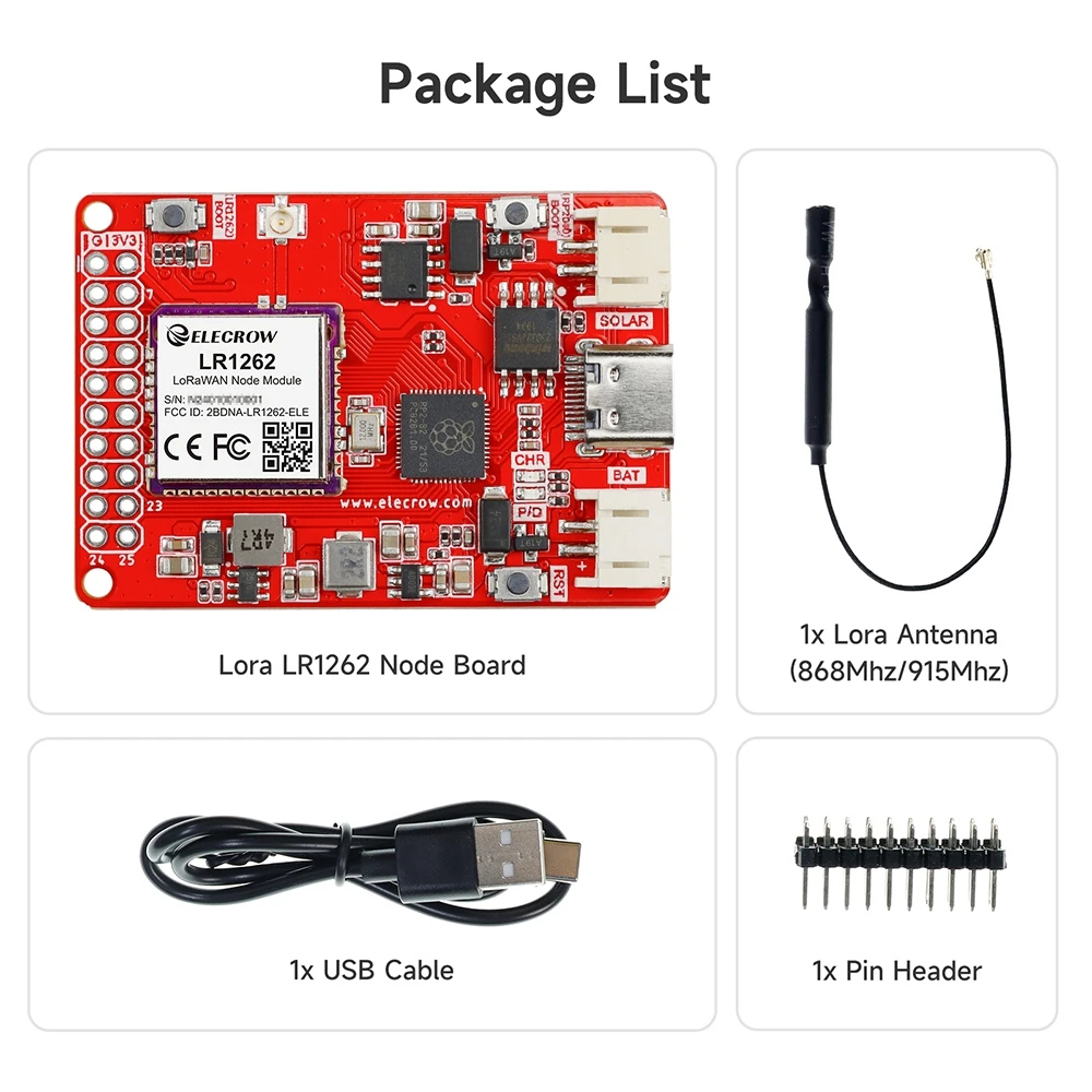 Elecrow LR1262 Node Board 868Mhz/915Mhz RP2040 Main Chip LoRaWan Node Module for Long Range Communication