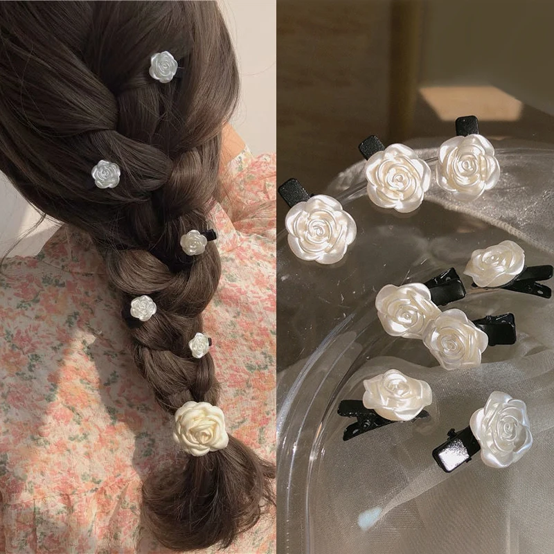 

5Pcs Elegant White Camellia Flower Side Hair Clip For Women Girl Duckbill Clip Headwear Barrettes Accessories Hairpins