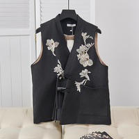 Chinese Style Vest Coat V-neck Embroidered Horn Button Waistcoat Office Elegant Lady Vest Autumn Temperament Women's Clothing