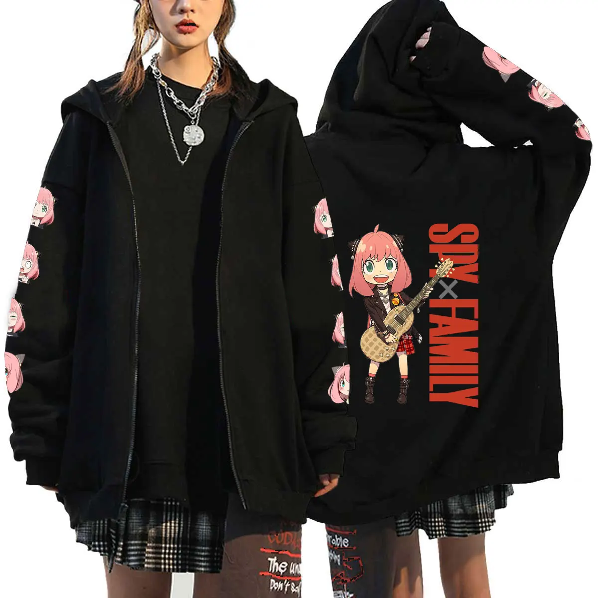 

Harajuku Spy x Family Anya Smug Zip Hoodie Women Goth Clothes Crew Neck Streetwear Grunge Wear Khak Sweatshirts Dropshipping