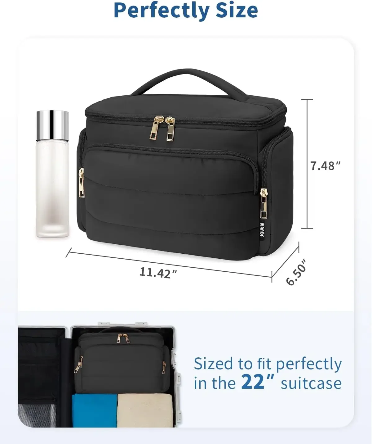 Afbeelding 7: WANDF reistoilettas voor dames, wijd open grote make-uptas met handvat, gezwollen make-up organizer voor toiletartikelen, cosmetica, A