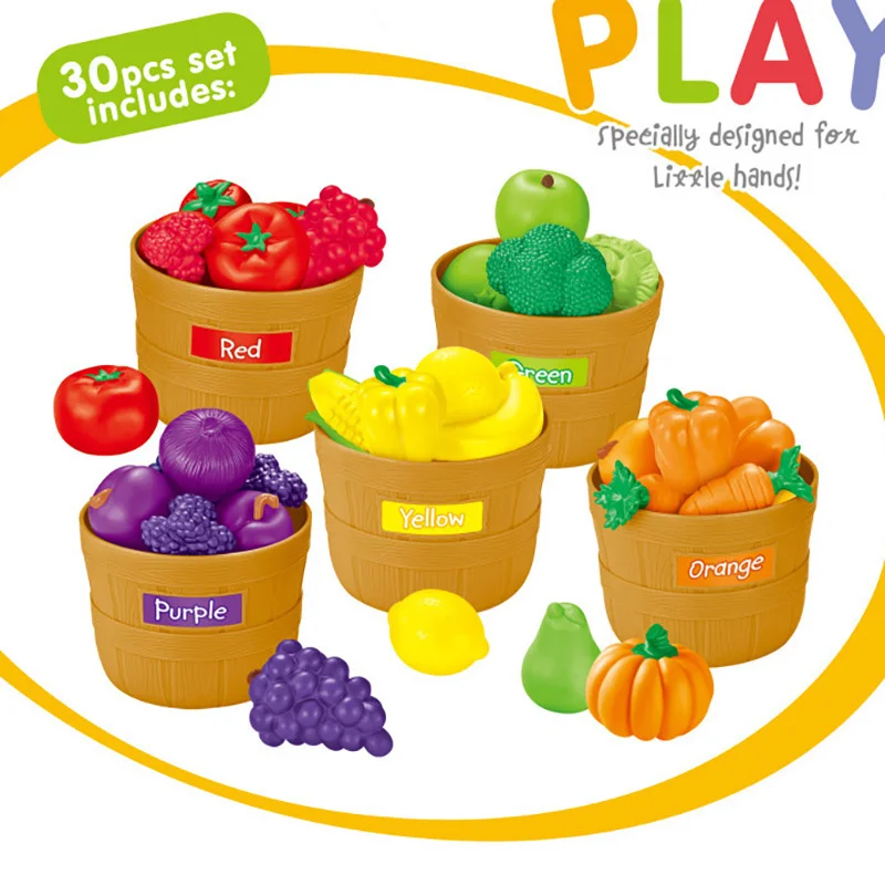 Vegetable Fruit Simulation Kitchen Classification Play Game Color Recognition Cognitive Teaching Aids for Children 0+ Years Old