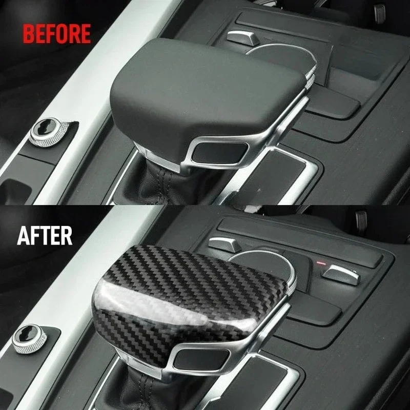 For Audi A4 B9 A5 B9 Q7 4M Q5 FY RHD LHD Real Hard Dry Carbon Fiber 2016-2018 Interior Cover Gear Shift Knob Sticker Auto Trim 5