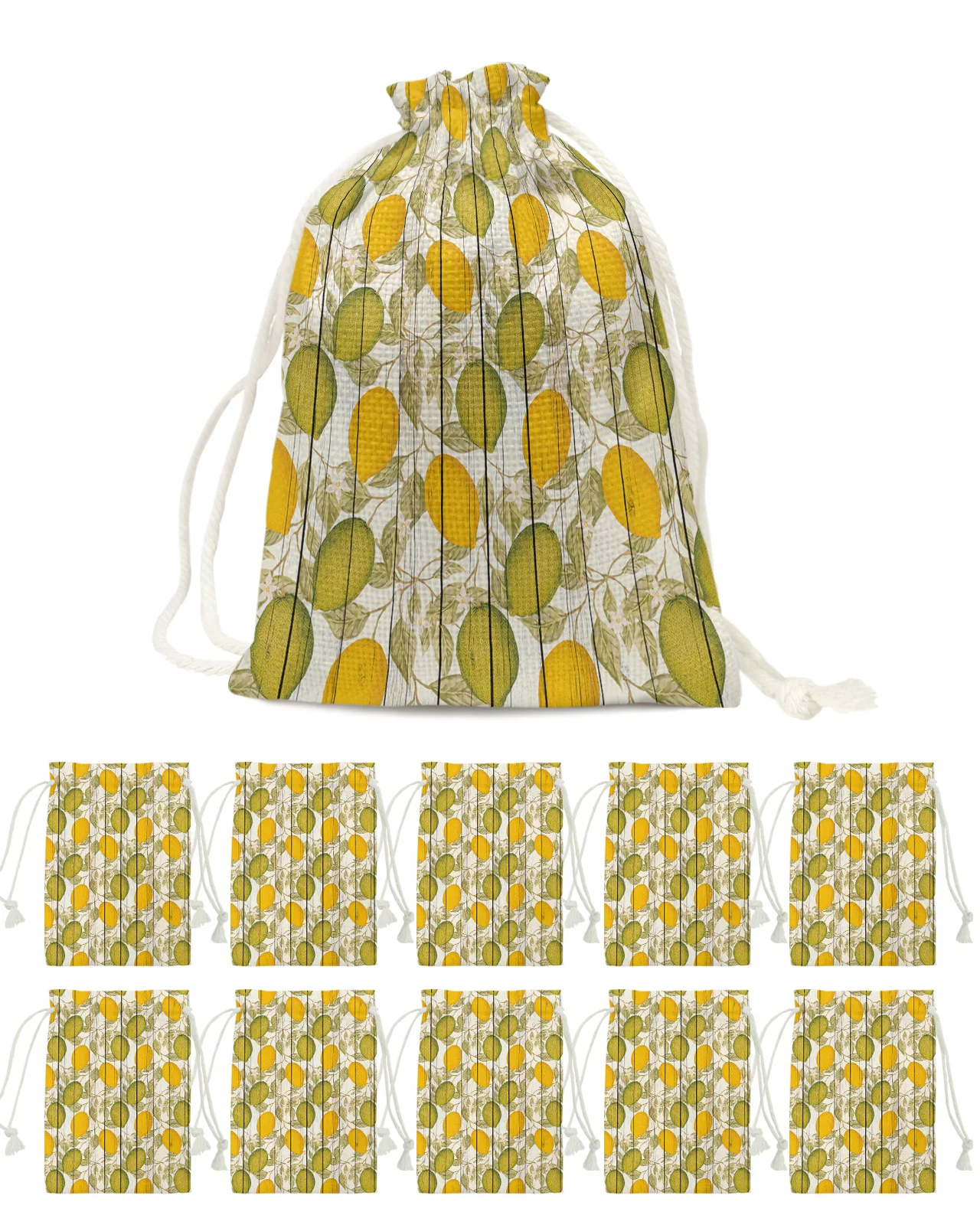 

Fruit Lemon Flower Wood Grain Candy Bags Santa Gift Bag Home Party Decorations Navidad Xmas Linen Gift Bags Packing Supplies