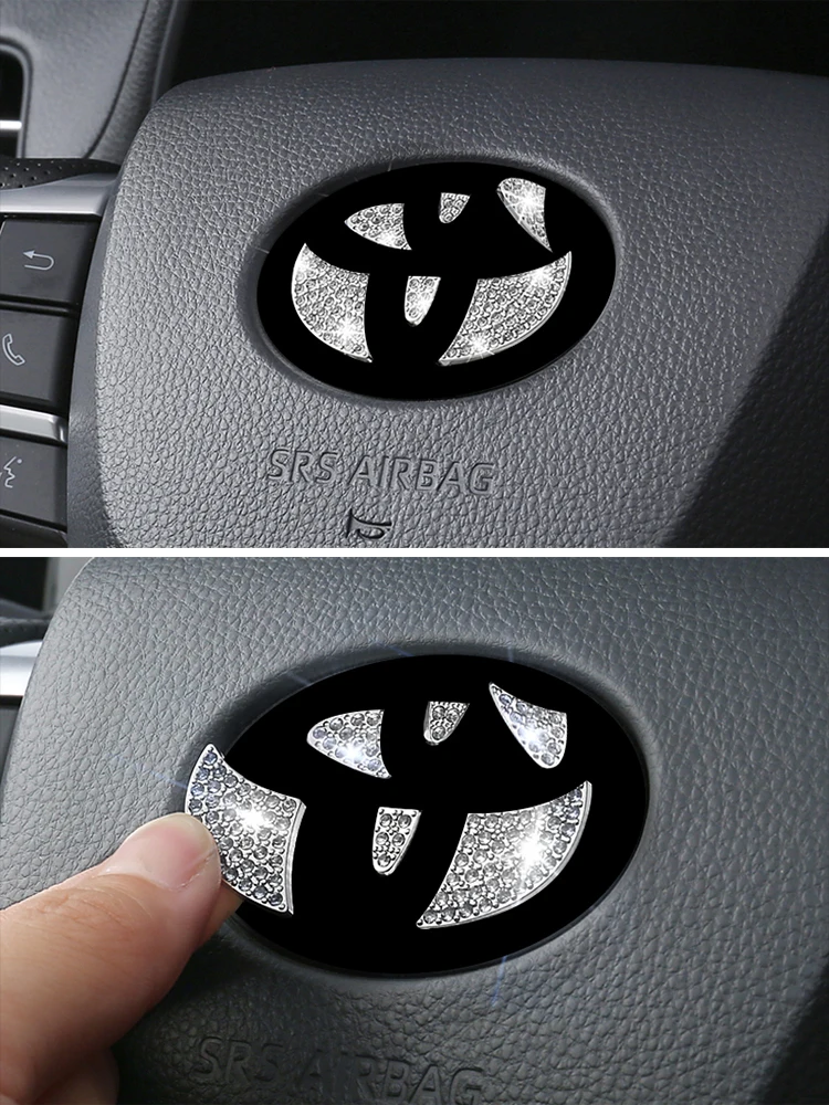 1Pc Crystal Diamond Car Steering Wheel Emblem Stickers For Toyota Auris Raize Rav4 Yaris Cross Corolla Decorative Decals