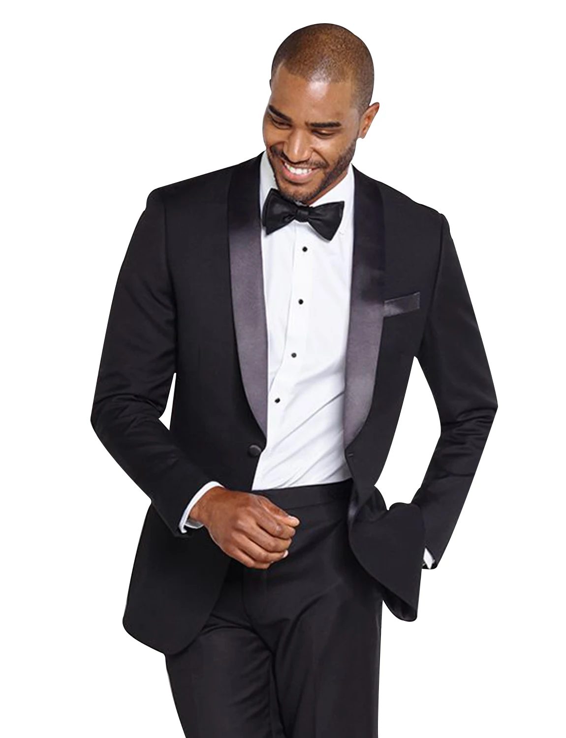 Black Men\'s 2-Piece Wedding Suits One Button Shawl Lapel Suit Blazer Business Wedding Party Jacket & Trousers