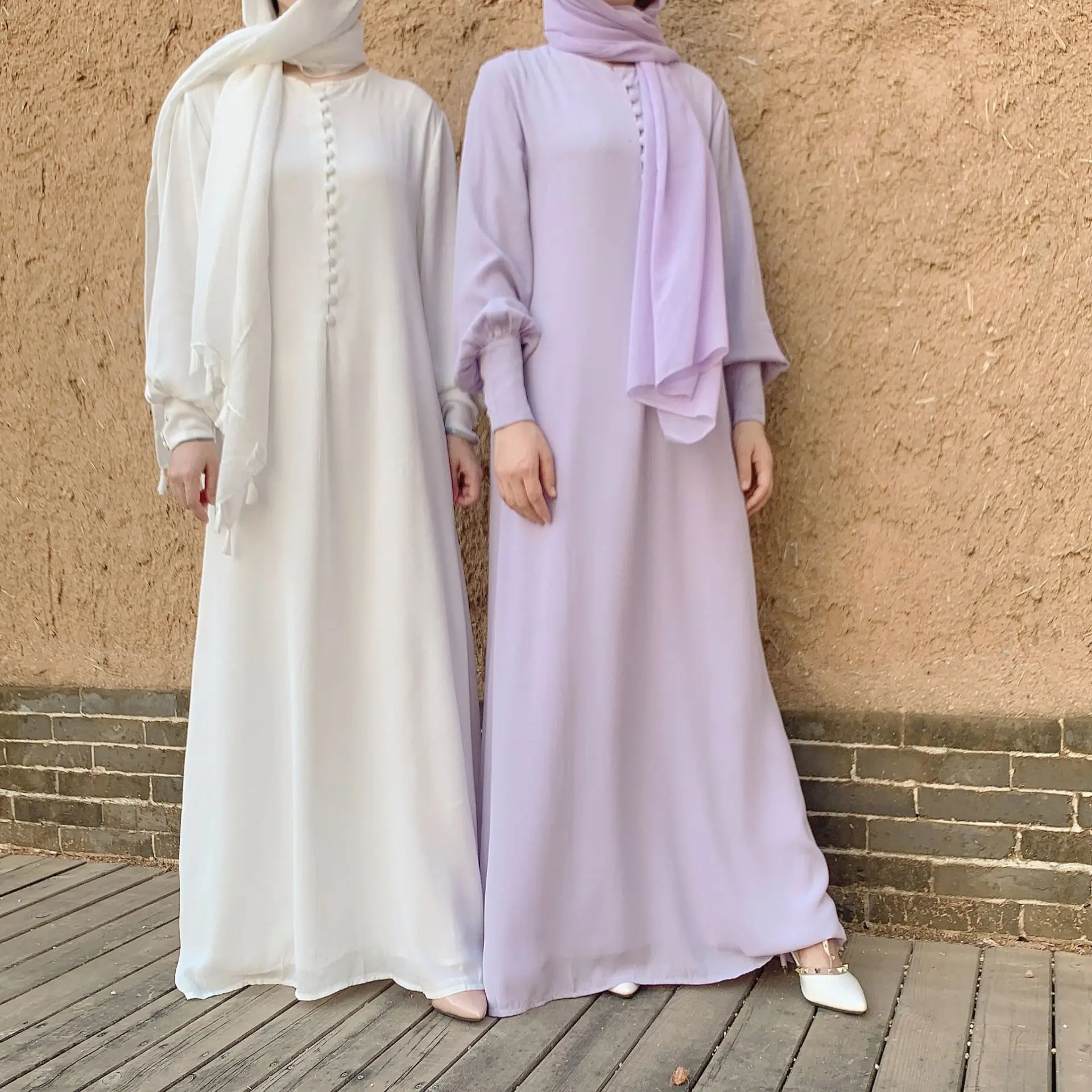 Eid Prayer Clothing Chiffon High Quality Muslim Abayas For Women Malaysia Turkey Islam African Dresses With Belt Summer Robe