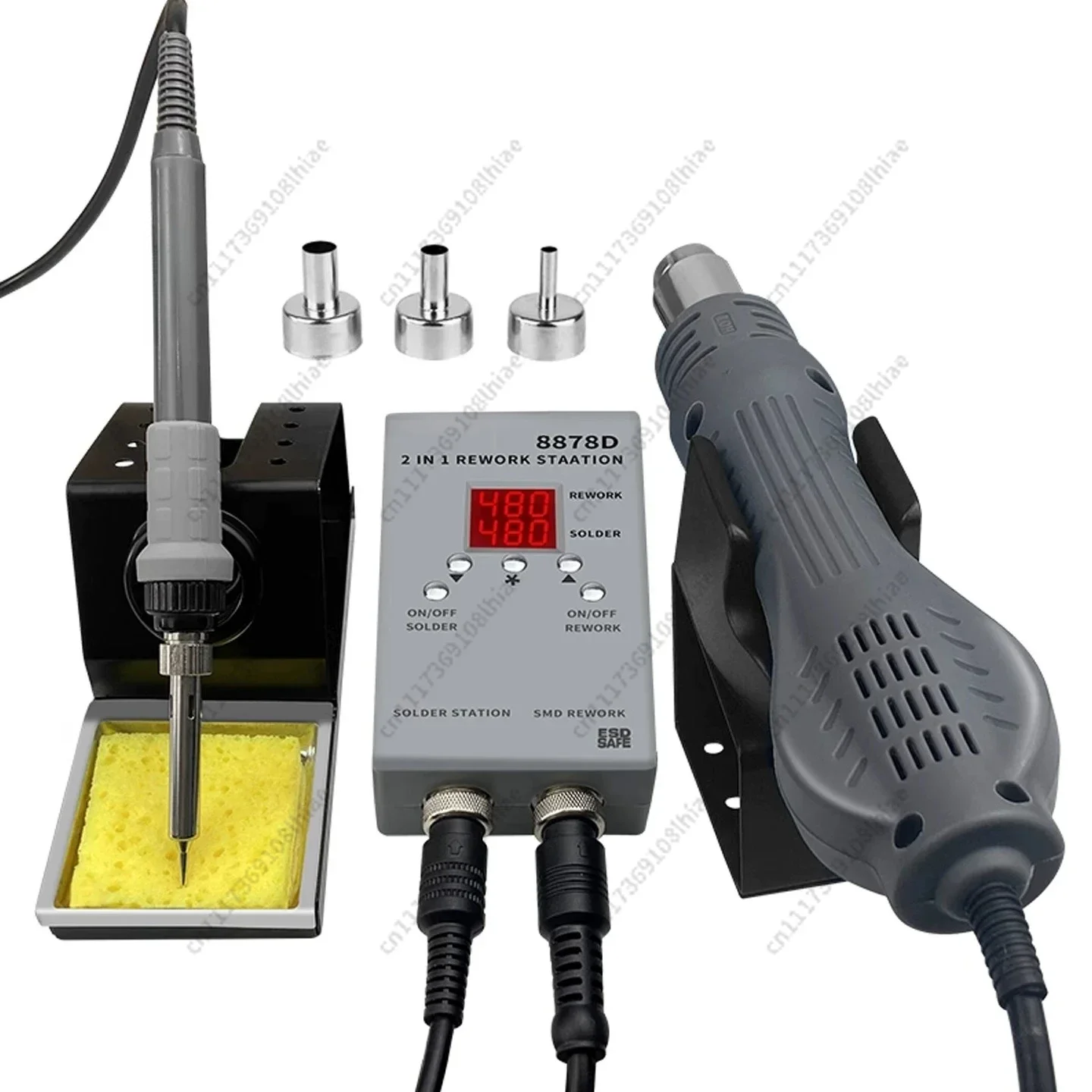 8878D 2-in-1 Rework Station – 750W Hot Air & Soldering Iron Combo, Portable SMD Repair Tool for PCB Phone
