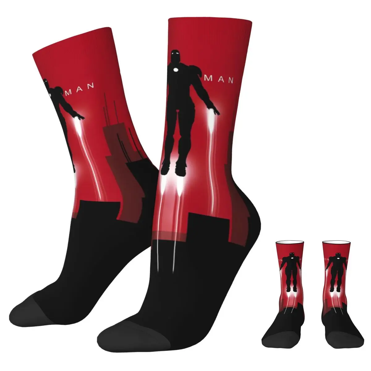 

Retro Official Avengers Classic Iron Man Flight Silhouette Basketball Socks Polyester Middle Tube Socks for Women Men Breathable