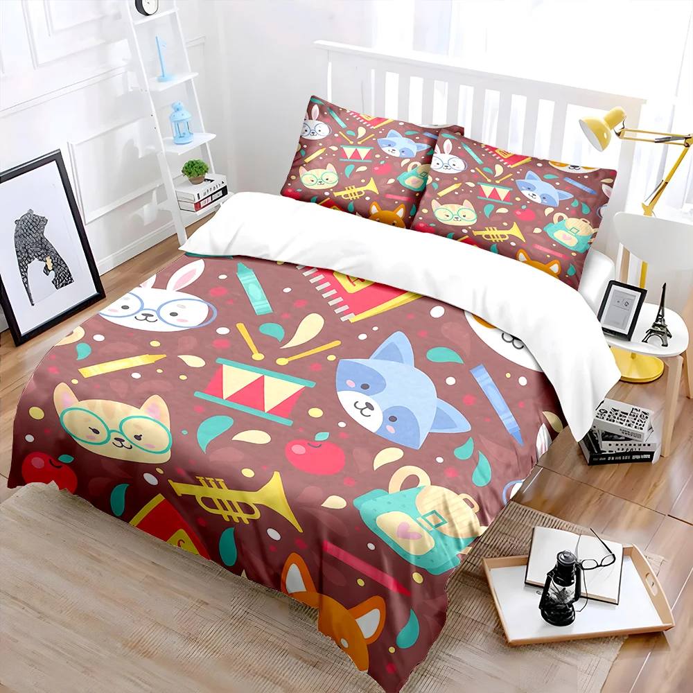 Cute cartoon animals musical instruments Print Bedding Set 1 Duvet Cover 2 Pillowcases for Adult Children Luxury Gift Full Size