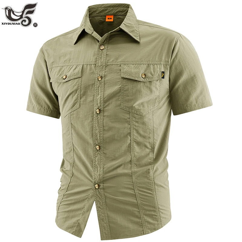 Men Tactical Shirt Men Quick Dry Short Sleeve Cargo Shirt Outdoor Casual Breathable Multi-pocket Hiking Fishing Work Shirt M~5XL