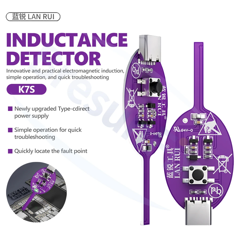 LANRUI K7S Inductor Tester Type-C Powered for Rapid Troubleshooting of Inductor Faults on Mobile Phone Repair Motherboards Tool