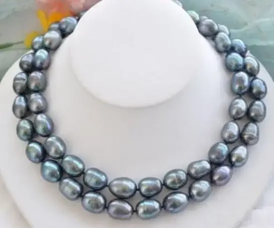 CHARMING NATURAL 11-13MM SOUTH SEA BLACK BLUE PEARL NECKLACE 35 INCH Jewelery