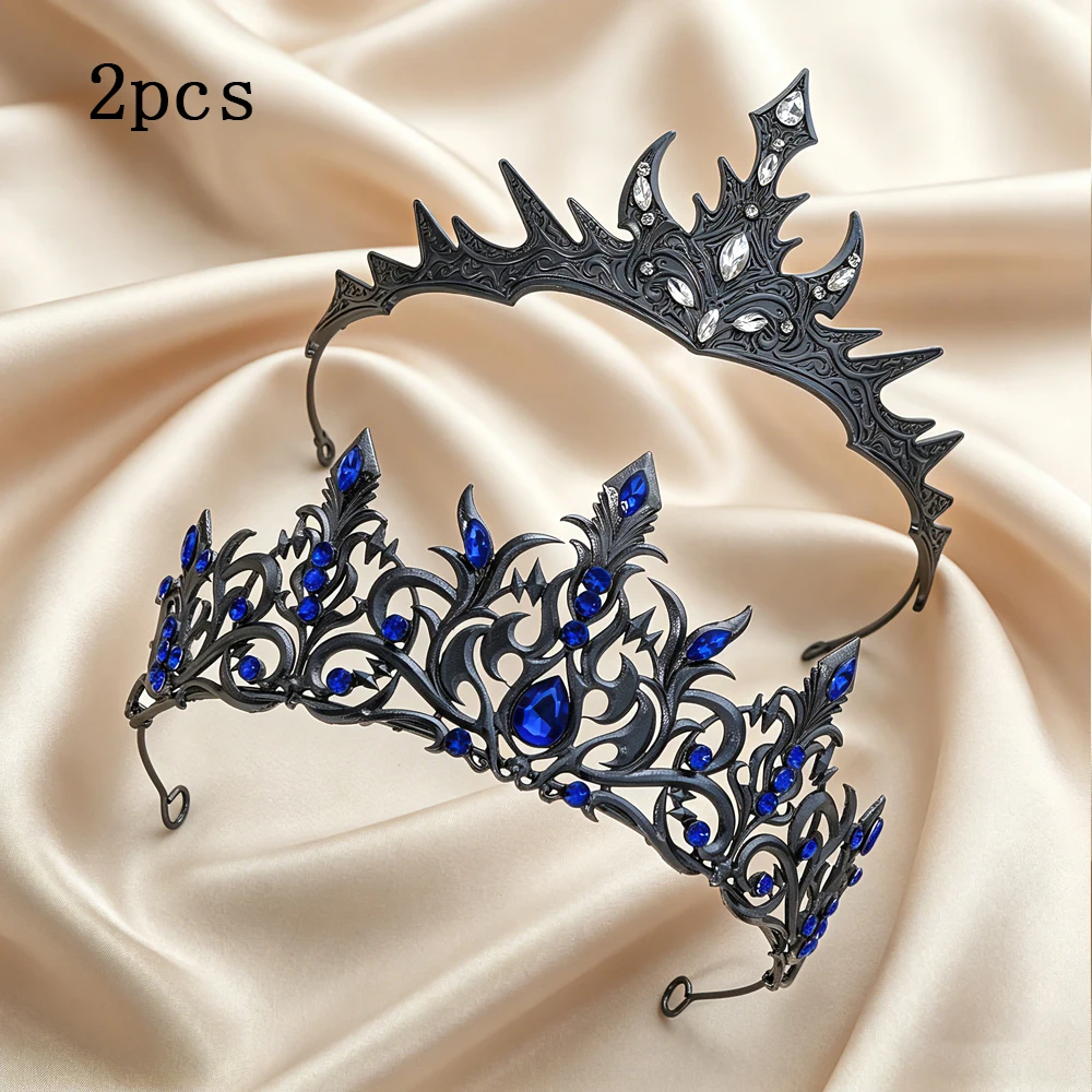 2pcs Personalized Punk Mysterious Black Series Women Alloy Fox Crown Set Adult Ceremony Role-playing Party Fashion HairAccessory