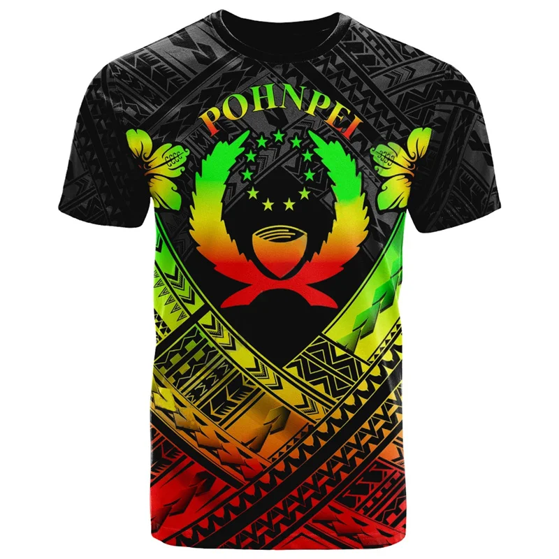 3D Pohnpei Polynesian Culture Tribal Island Retro Tattoo Printing T Shirt Maori Tattoo Graphic T-shirts For Men Vintage Clothing