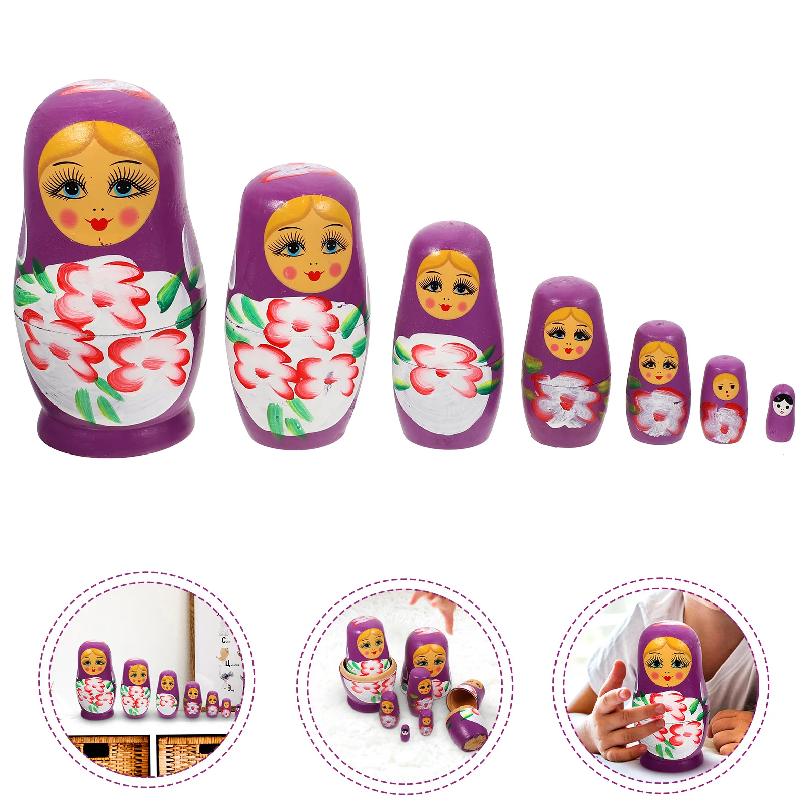 Poupées en bois violet pour enfants, jouets Matpoposhka, cadeau de Press d'Halloween, 7 couches