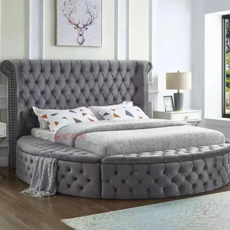 European Princess Round Bed Unique Elegant Villa Modern Double Bed Black Queen Cama Luxury Bedroom Set Furniture