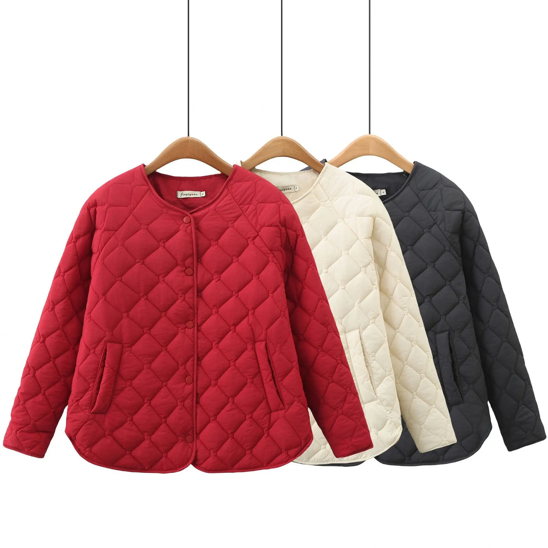 Einfache Raglan ärmel dünne Parkas Frauen Herbst Winter 2023 plus Größe Freizeit kleidung Argyle gepolsterten Mantel thermische Stepp jacke