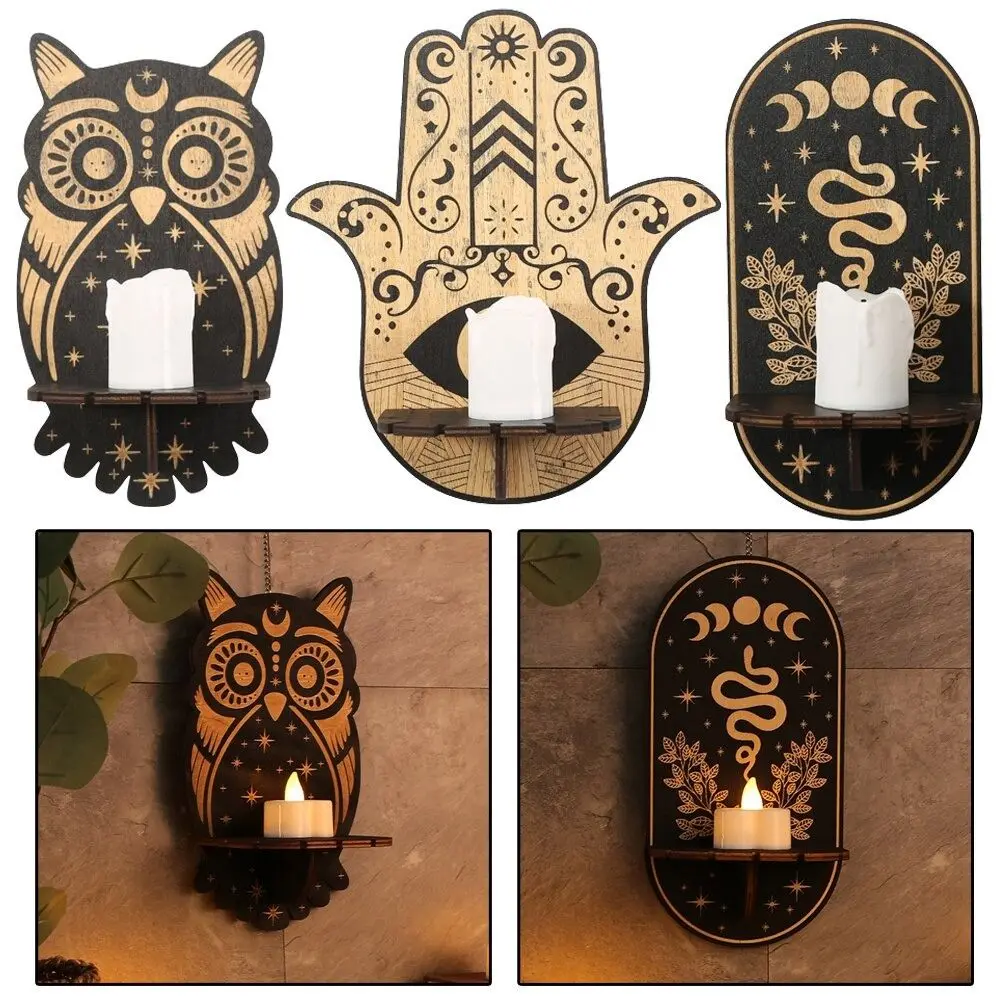 1 PCS Creative Wooden Carving Candle Holder Durable Crystal Decorative Shelf Easy To Hang Display Stand