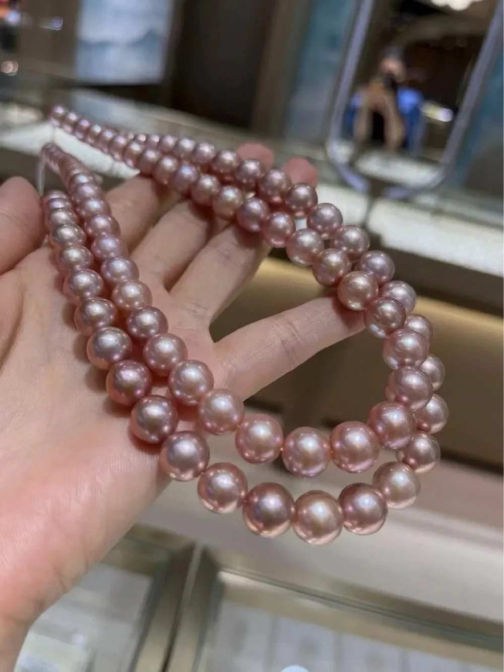 

Single Row/New Pearl Necklace AAA10-12mm Natural South Sea Pink Purple Pearl Necklace 18in-925 Button