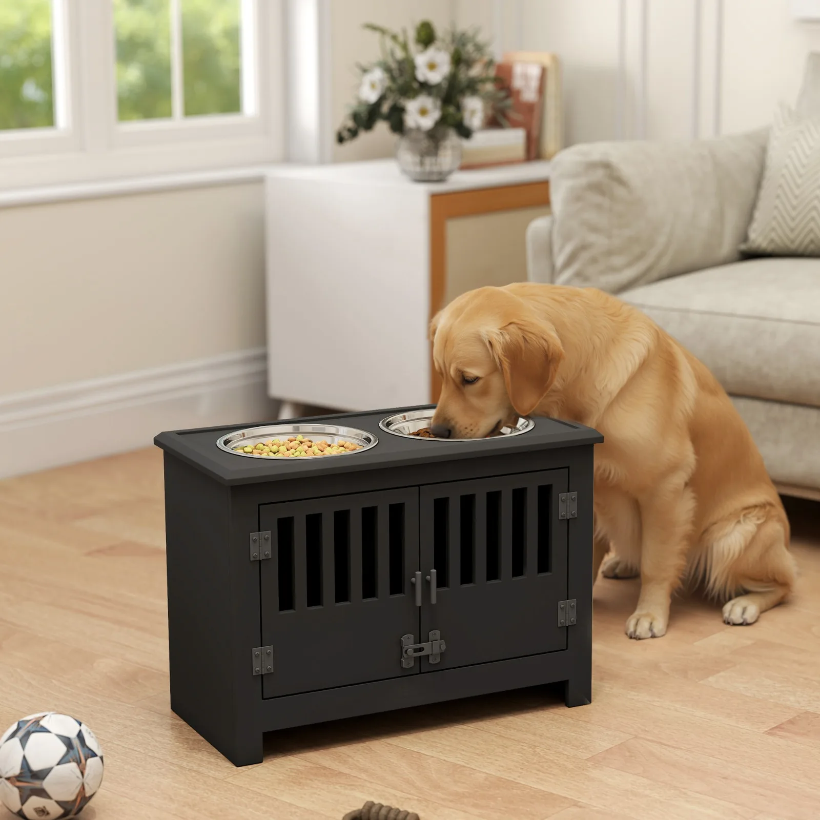 Dog Food Storage Cabinet with Bowls & Dog Feeding Station