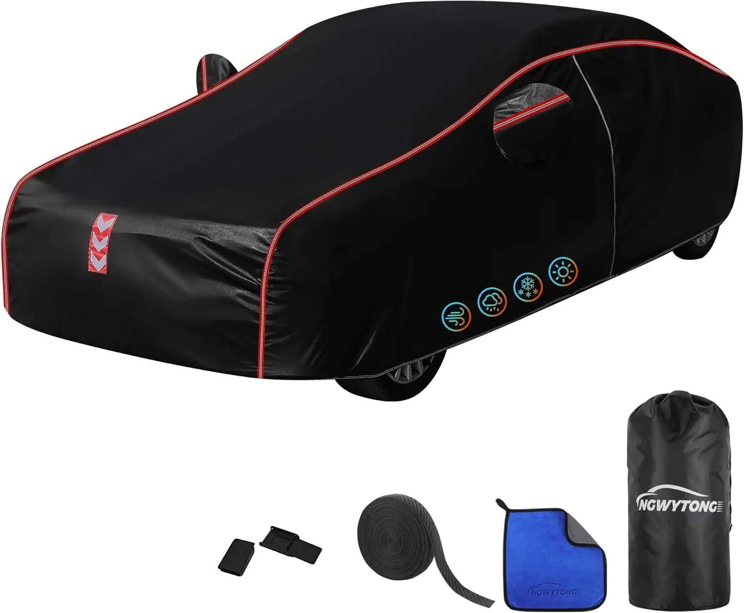 

Waterproof All-Weather Car Cover with Quick Installation and 4 Upgrades for Sedans 186in-193in