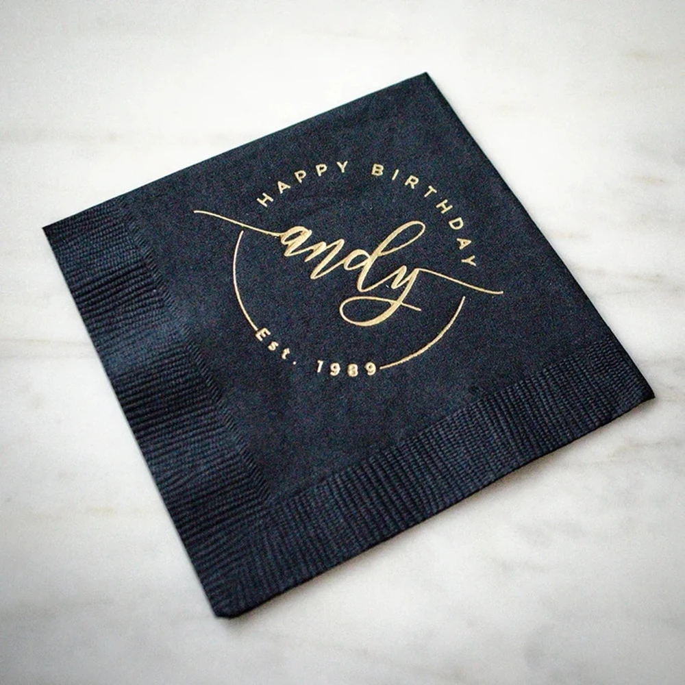 

Personalized Birthday Napkins, Custom Cocktail Napkins, Printed 3 Ply Beverage Napkins, Gold Foil Napkins, Birthday Party Decora