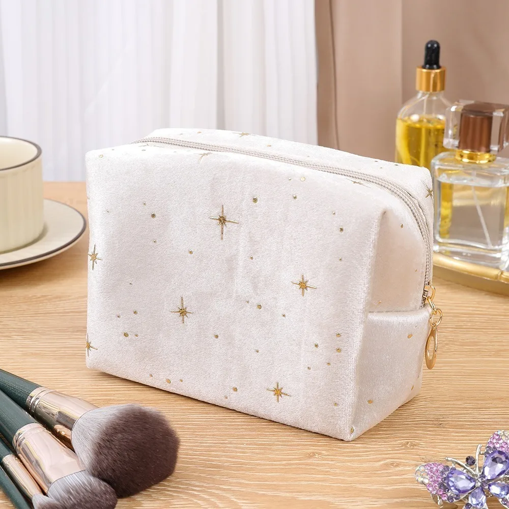 New Fashion Portable Cosmetic Bag Soft Velvet Hot stamping star pattern Women Toiletry Bag with Zipper Beauty Case Pouch