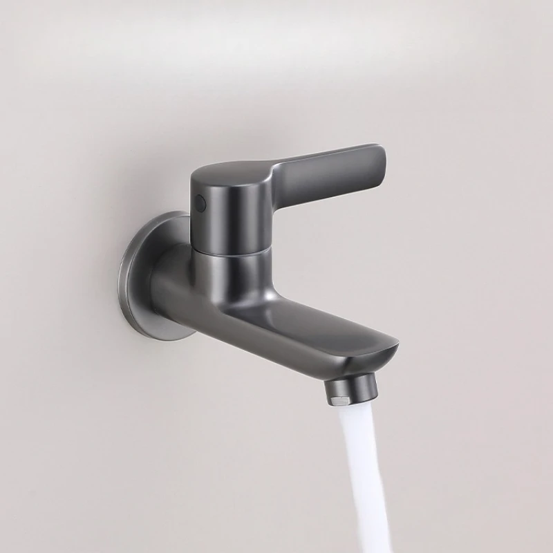

Настенный смеситель из твердой латуни для улицы, серый/черный, одинарный садовый кран для холодной воды для балкона, умывальника и швабры, бассейна, креативного дома