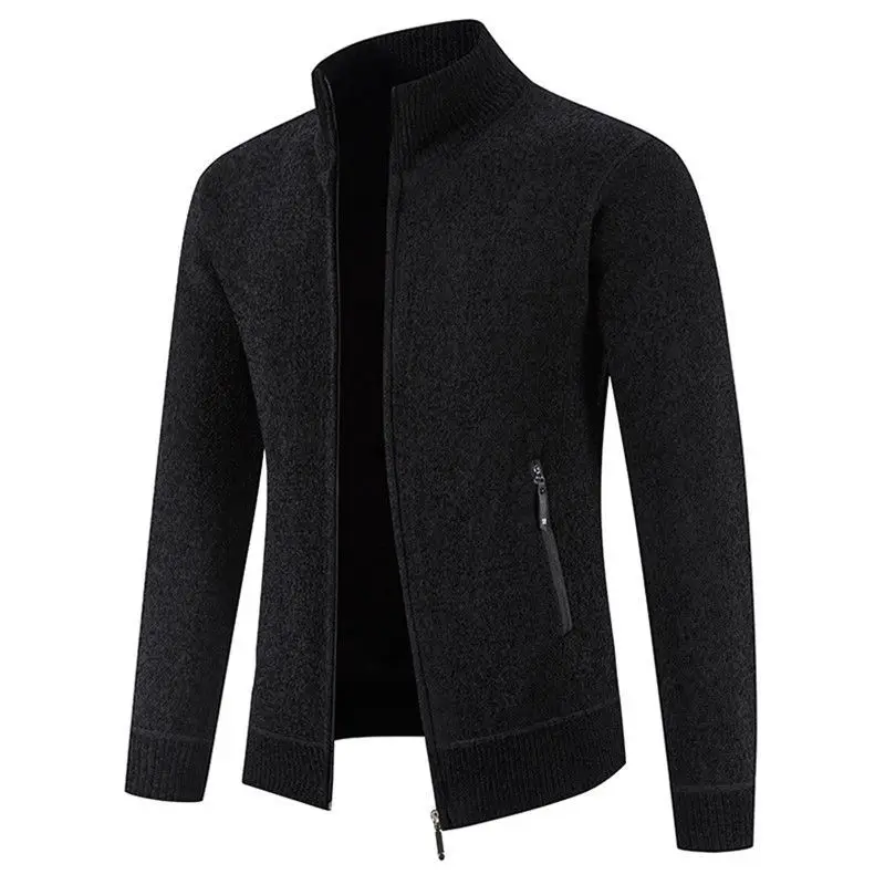 

European and American Men's Plus Size Loose Velvet Sweater with Zipper Pockets Knitted Cardigan Top