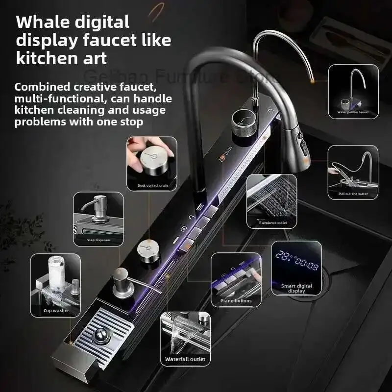 304 Stainless Steel Whale Waterfall Sink Dish Sink Handmade Sinks Household Kitchen Dish Sink Large Sinks Double Sinks Kitchen