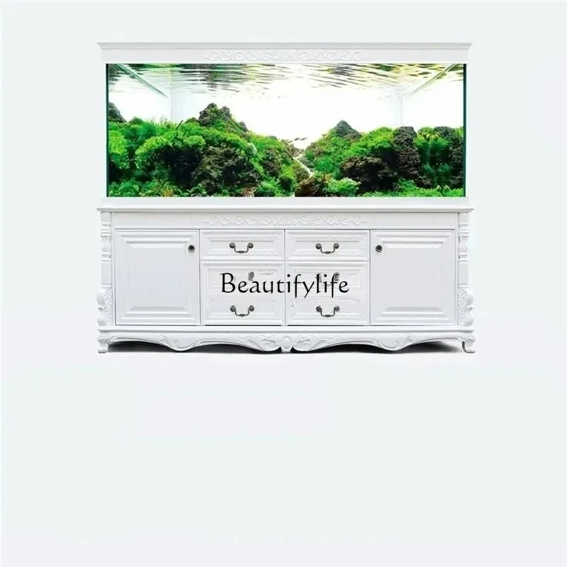 

Solid wood fish tank Chinese large aquarium oak old elm living room partition ultra-white glass